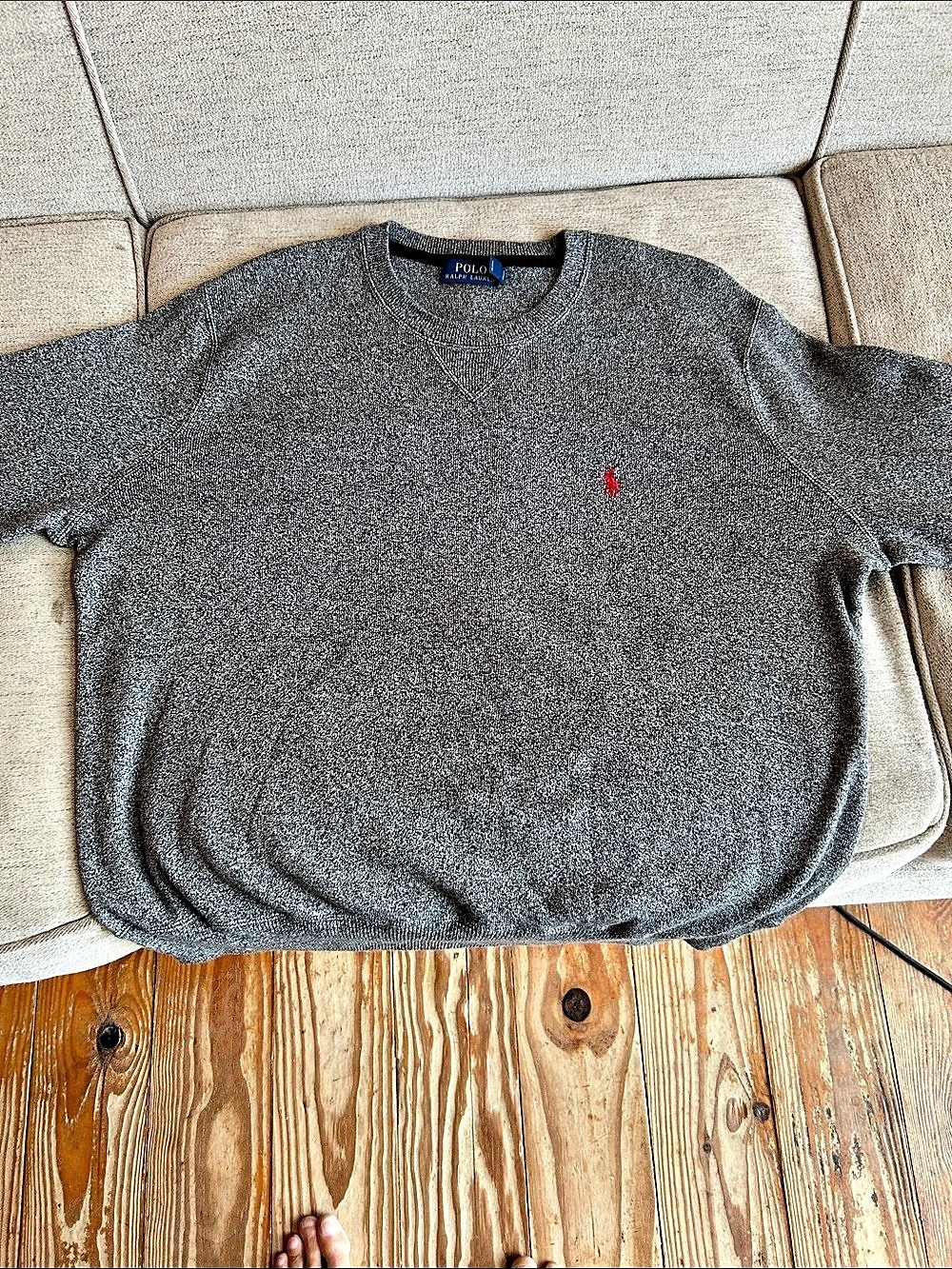 Polo Ralph Lauren Pima Cotton V-Insert Crewneck Sweater Gray